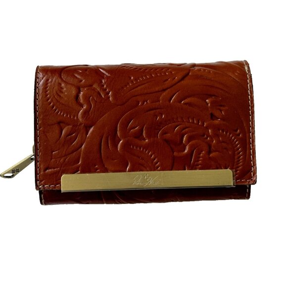 Patricia Nash Wallet Tooled Trifold Cametti Leather Florence Brown New - Picture 1 of 12
